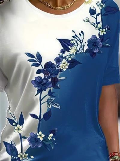 Kadın Kısa Kollu çiçek Desenli Süprem Bluz