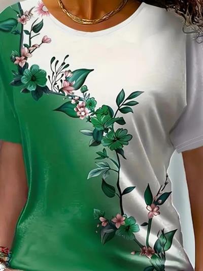 Kadın Kısa Kollu çiçek Desenli Süprem Bluz