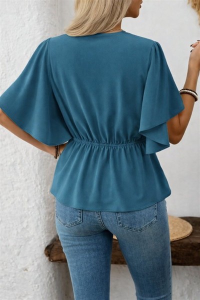 Kadın Kısa Kollu önden Düğmeli Ithal Krep Bluz