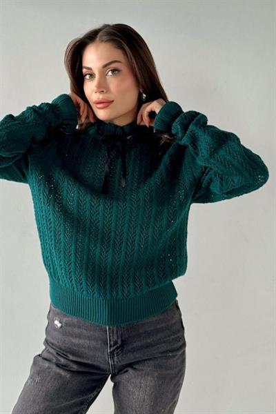 Kadın Kol Ve Yaka Fiyonklu Kazak