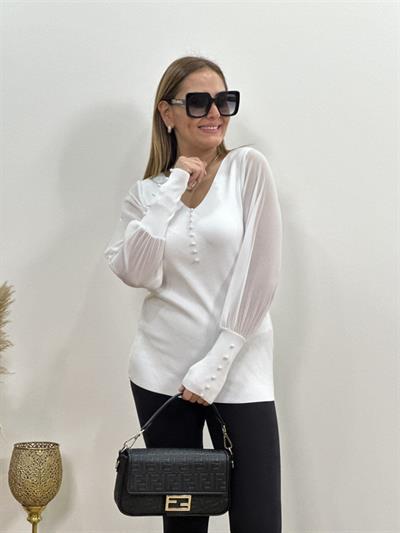 Kadın Kollar Tül Inci Ve Manşet Detay Bluz