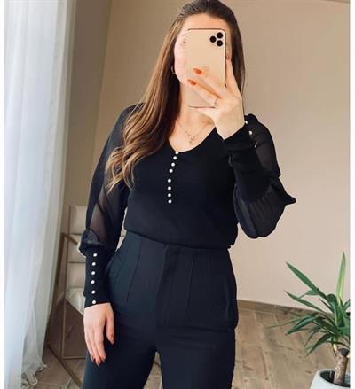 Kadın Kollar Tül Inci Ve Manşet Detay Bluz