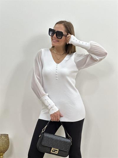 Kadın Kollar Tül Inci Ve Manşet Detay Bluz