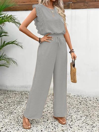 Kadın Kolsuz Bisiklet Yaka Aerobin Bluz Ve Bağcıklı Pantolon