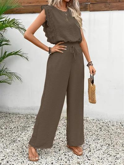 Kadın Kolsuz Bisiklet Yaka Aerobin Bluz Ve Bağcıklı Pantolon