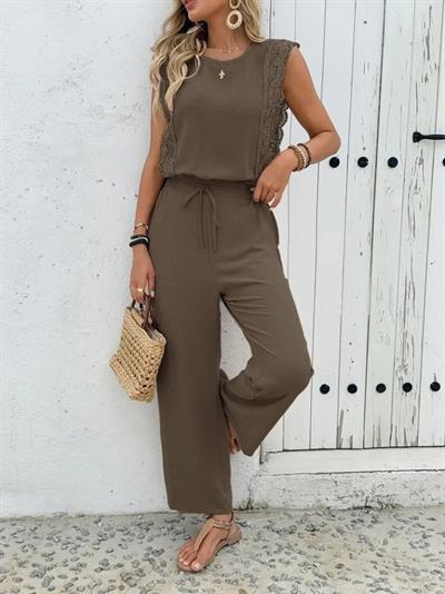 Kadın Kolsuz Bisiklet Yaka Aerobin Bluz Ve Bağcıklı Pantolon