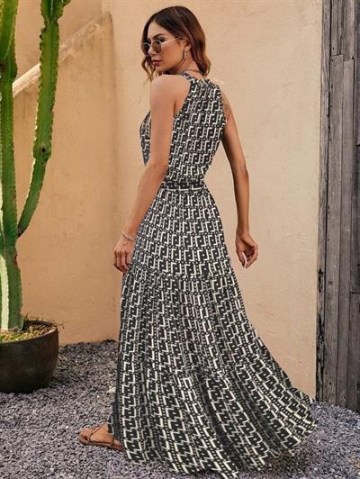 Kadın Kolsuz Halter Yaka Beli Lastiklidesenli Mikro Elbise