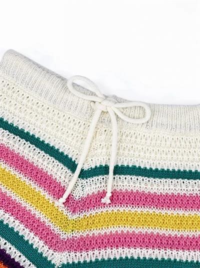 Kadın Kolsuz Halter Yaka çizgi Desenli Crop şort Ikili Triko Takım