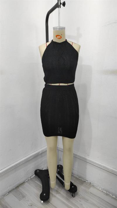 Kadın Kolsuz Mini Erer Crop Ikili Triko Takım