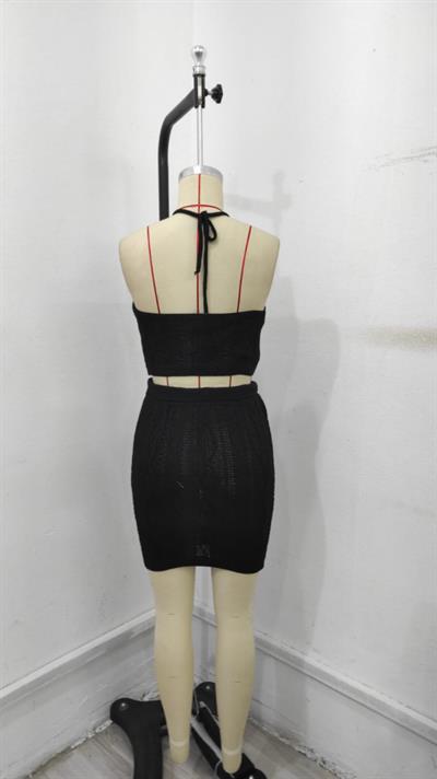 Kadın Kolsuz Mini Erer Crop Ikili Triko Takım