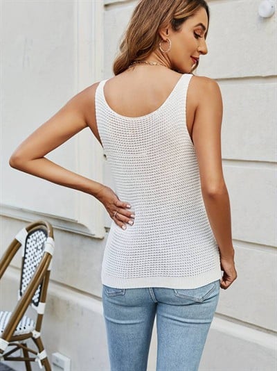 Kadın Kolsuz U Yaka Askılı Triko Bluz