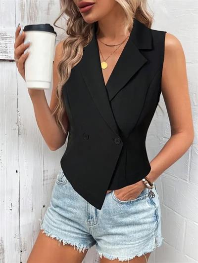 Kadın Kolsuz Yakalı Yandan Düğmeli Atlas Yelek