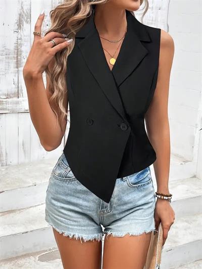 Kadın Kolsuz Yakalı Yandan Düğmeli Atlas Yelek