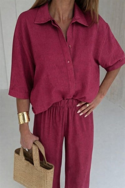 Kadın Krep Kumaş Gömlek Ve Ispanyol Paça Pantolon Ikili Takım