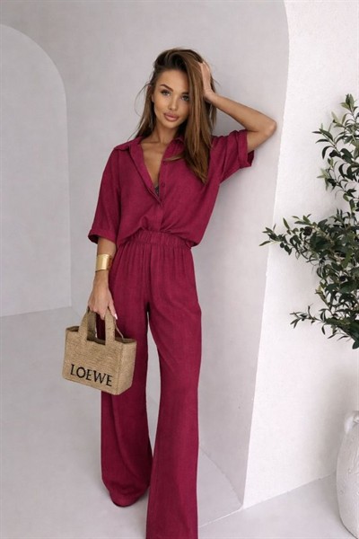 Kadın Krep Kumaş Gömlek Ve Ispanyol Paça Pantolon Ikili Takım