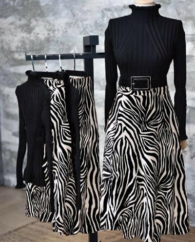 Kadın Krep Kumaş Zebra Desenli Etek