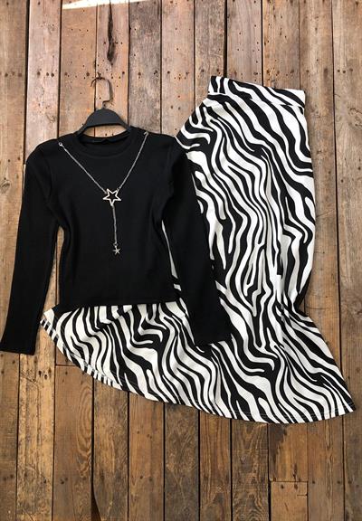 Kadın Krep Kumaş Zebra Desenli Etek