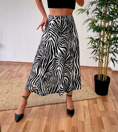 Kadın Krep Kumaş Zebra Desenli Etek