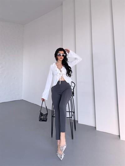 Kadın Krep Kumaş çimalı Yüksek Bel Pantolon