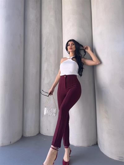 Kadın Krep Kumaş çimalı Yüksek Bel Pantolon