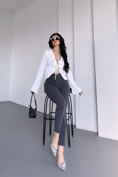 Kadın Krep Kumaş çimalı Yüksek Bel Pantolon