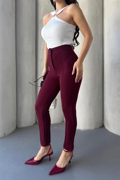 Kadın Krep Kumaş çimalı Yüksek Bel Pantolon