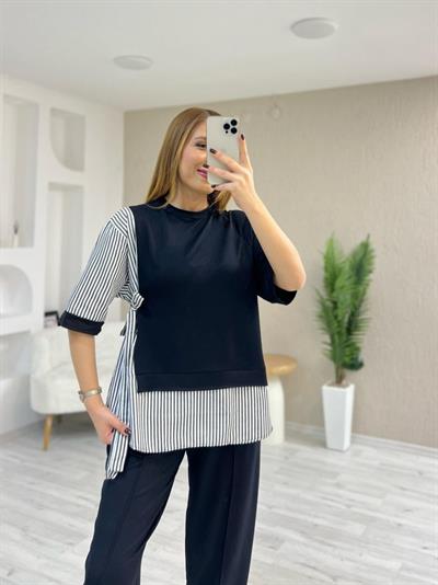 Kadın Kristal 2 Iplik Kumaş Yanları çizgili Takım