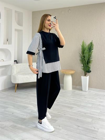 Kadın Kristal 2 Iplik Kumaş Yanları çizgili Takım