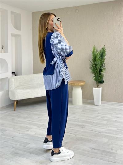 Kadın Kristal 2 Iplik Kumaş Yanları çizgili Takım