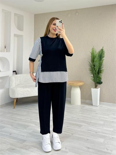 Kadın Kristal 2 Iplik Kumaş Yanları çizgili Takım