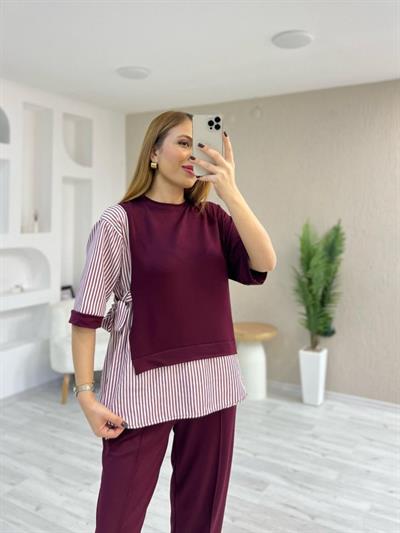 Kadın Kristal 2 Iplik Kumaş Yanları çizgili Takım