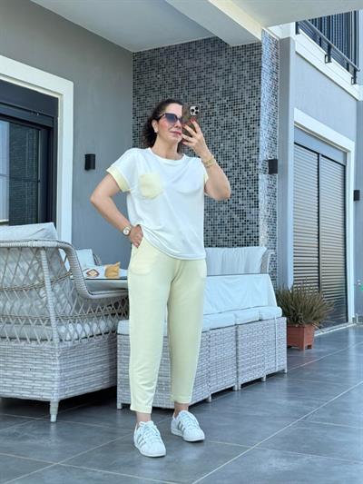 Kadın Kristal Kumaş Garnili Cep Detaylı Ikili Takım