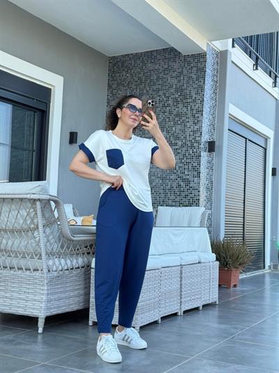 Kadın Kristal Kumaş Garnili Cep Detaylı Ikili Takım