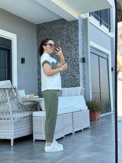 Kadın Kristal Kumaş Garnili Cep Detaylı Ikili Takım