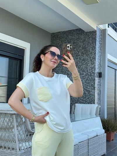 Kadın Kristal Kumaş Garnili Cep Detaylı Ikili Takım