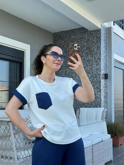 Kadın Kristal Kumaş Garnili Cep Detaylı Ikili Takım