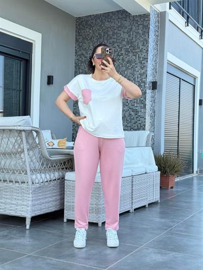 Kadın Kristal Kumaş Garnili Cep Detaylı Ikili Takım