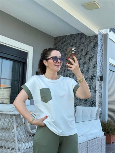 Kadın Kristal Kumaş Garnili Cep Detaylı Ikili Takım