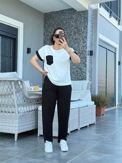 Kadın Kristal Kumaş Garnili Cep Detaylı Ikili Takım