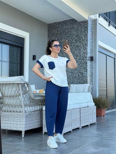 Kadın Kristal Kumaş Garnili Cep Detaylı Ikili Takım