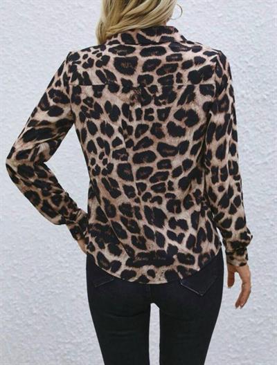 Kadın Leopar Desenli Mosskrep Kumaş Gömlek