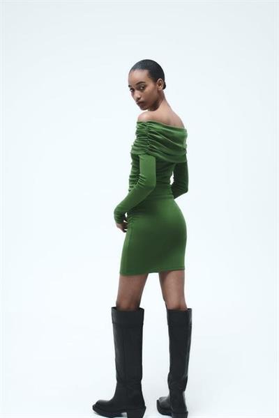 Kadın Madonna Mendil Yaka Fırsat ürün Büzgülü Mini Elbise