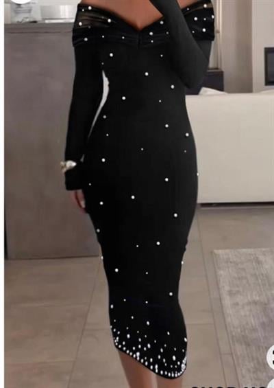 Kadın Madonna Yaka Inci Detay Midi Boy Astarlı Tülelbise