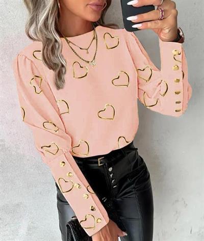 Kadın Manşet Detay Kalp Baskılı Fırsat ürün Bluz