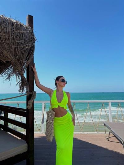 Kadın Mayo Kumaş Bağlamalı Crop Ve Maxi Boy Etek Ikili Takım