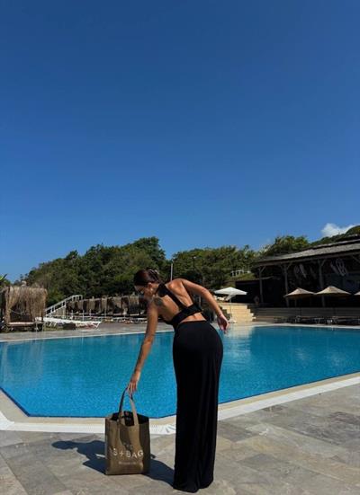 Kadın Mayo Kumaş Bağlamalı Crop Ve Maxi Boy Etek Ikili Takım