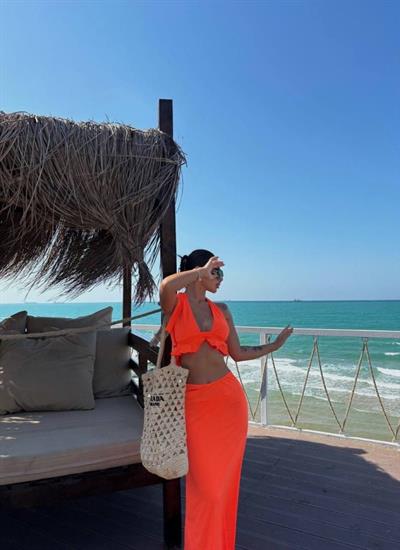 Kadın Mayo Kumaş Bağlamalı Crop Ve Maxi Boy Etek Ikili Takım