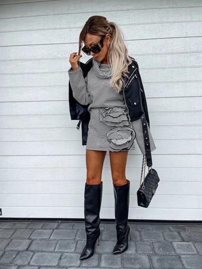 Kadın Mendil Yaka Gül Detay Fırsat ürün Mini Elbise