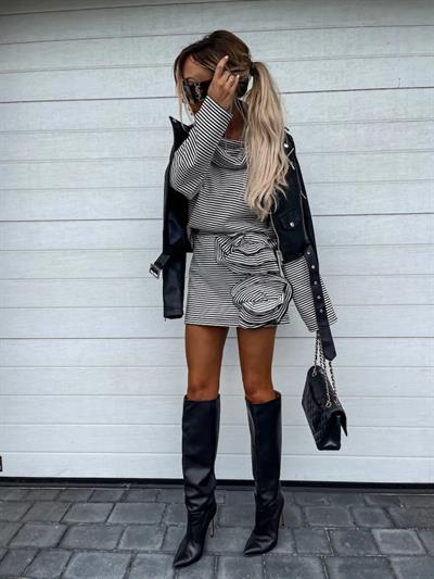 Kadın Mendil Yaka Gül Detay Fırsat ürün Mini Elbise