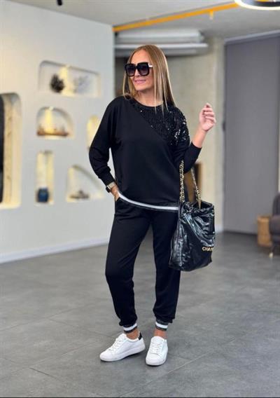 Kadın Modal Kumaş Payetli Sim Ve Ribanalı Detay Ikili Takım